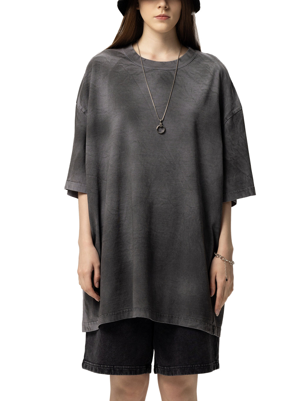 Black Script Dirty Washed Loose T-Shirt