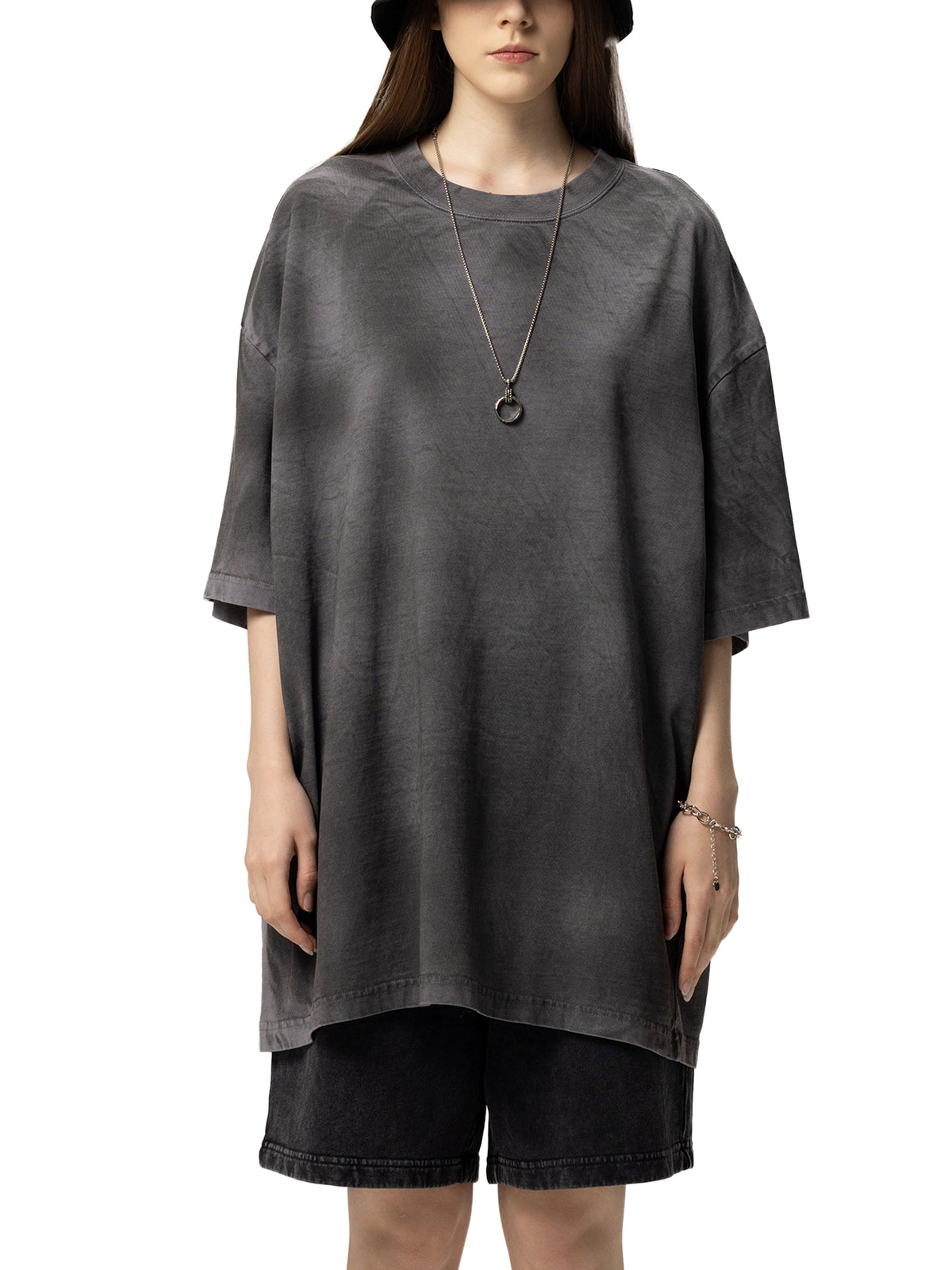 Black Script Dirty Washed Loose T-Shirt