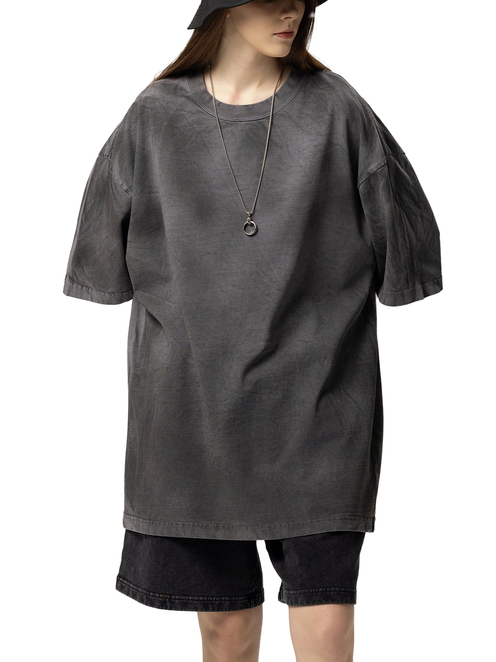 Black Script Dirty Washed Loose T-Shirt