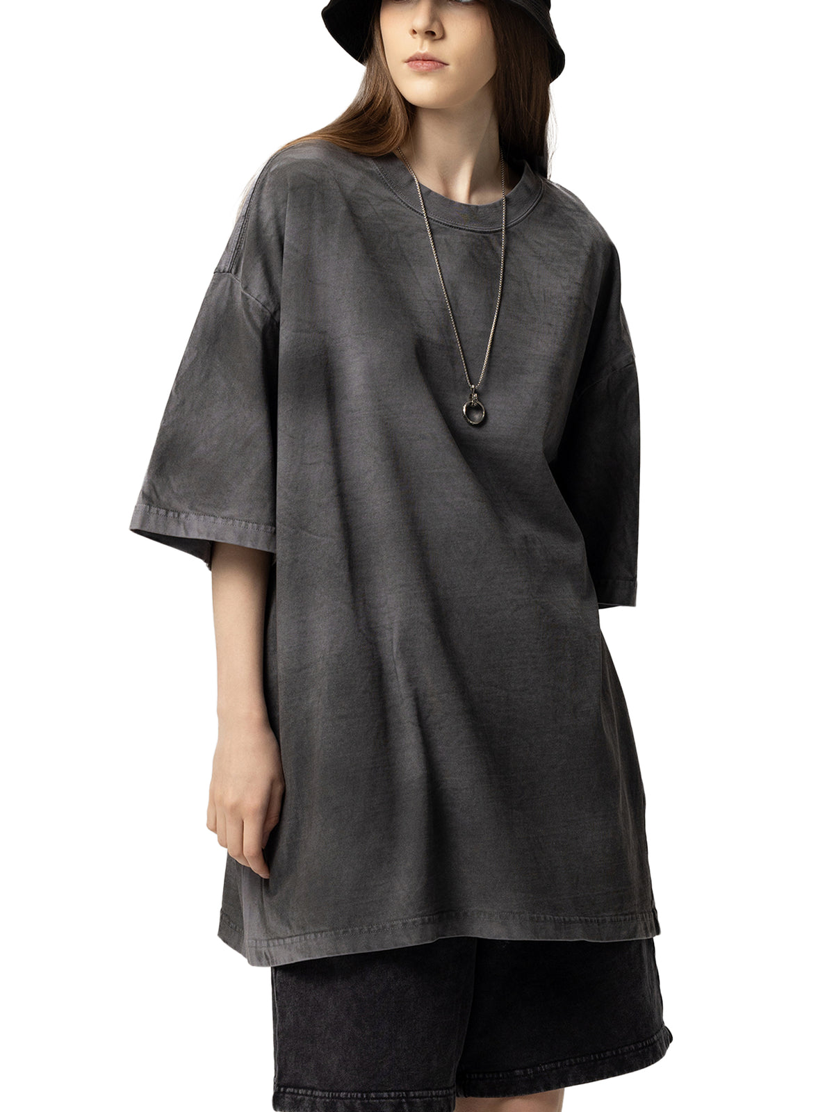 Black Script Dirty Washed Loose T-Shirt