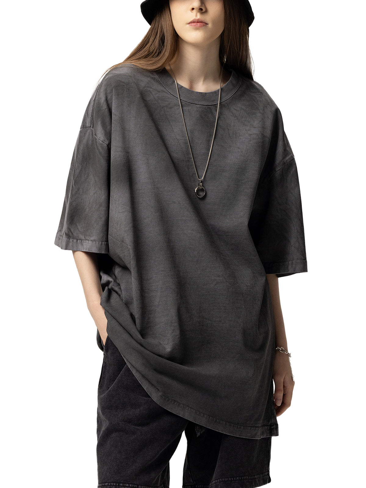 Black Script Dirty Washed Loose T-Shirt