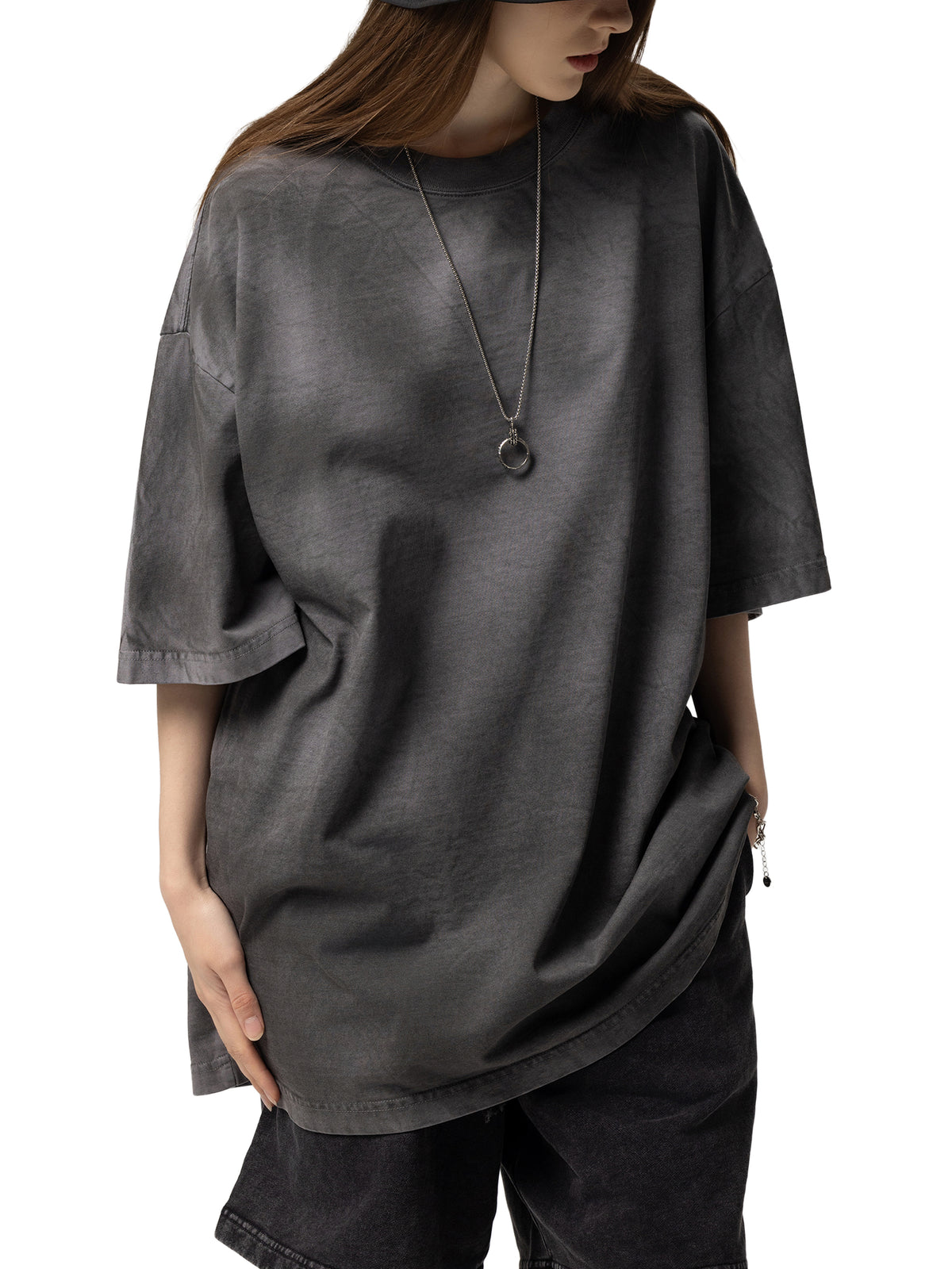 Black Script Dirty Washed Loose T-Shirt